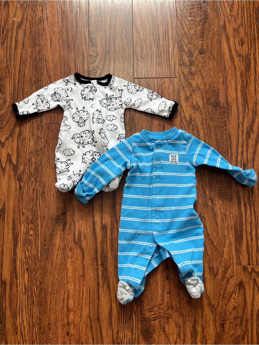 Blue Striped and Sheep Baby One-Piece Footed Pajamas ( Preemie and 0-3 Month)